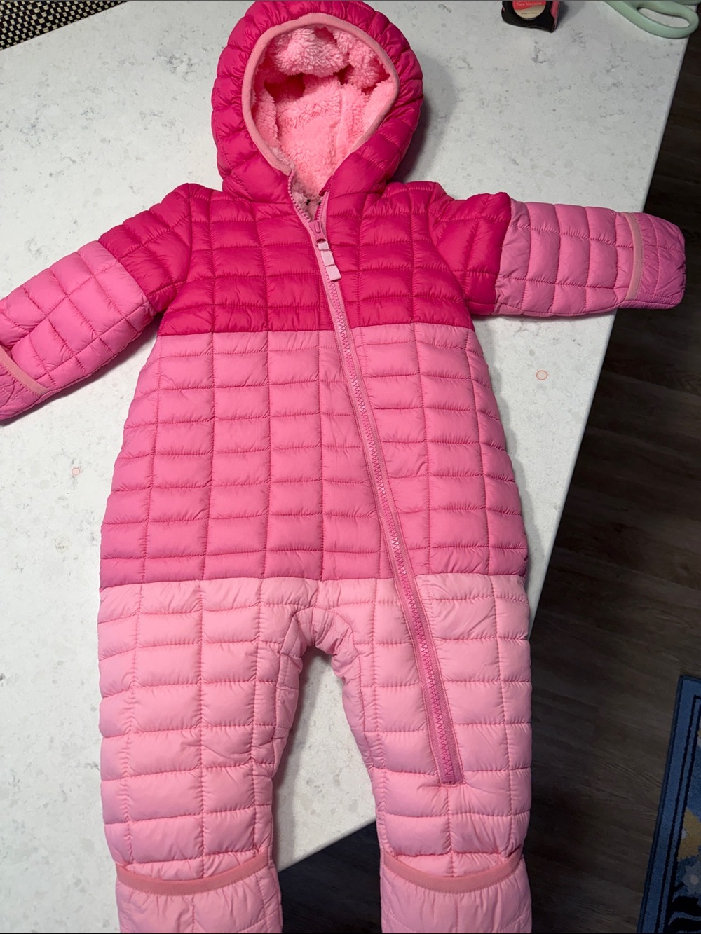Snozu Pink Ombre Quilted Hooded Footed One-Piece
